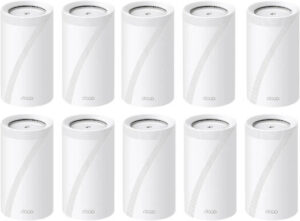 TP-Link BE19000 Tri-Band Mesh Wi-Fi 7 System, 1x 10Gbps Ethernet/Fiber Combo WAN/LAN Port + 1x 10Gbps WAN/LAN port + 2x 2.5 Gbps Ports, 12-Stream 19 Gbps, 320MHz Bandwidth, 8 Pack, White | DecoBE85