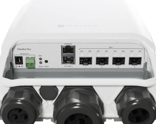 Mikrotik FiberBox Plus Cloud Router Switch, 1x 1G Ethernet Ports 4x 10G SFP+ Port, Weatherproof IP66 Outdoor Case, 800 MHz Frequency, 802.3af/at POE In, White | CRS305-1G-4S+OUT - Image 4