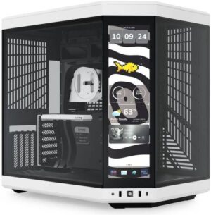 HYTE Y70 Touch Infinite Dual Chamber Mid-Tower ATX Computer Case, 14.5" 688 x 2560 (2.5K) Touch Display, Up to 10 Fans & 360mm Radiator Support, White-Black | CS-HYTE-Y70TI-WB