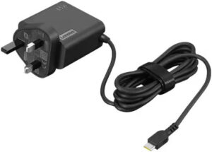 Replacement Lenovo 65W USB-C Wall Adaptor-UK Pin, 100-240V / 1.5A 50-60Hz Input Power, 3-Pin Connector, PD 3.0 Protocol, 170cm Cable Length, Black | 4X21L54612