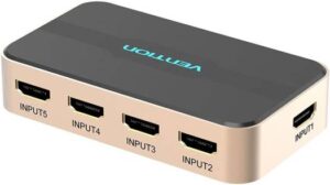 Vention 5 In 1 Out HDMI Splitter, 4K 30Hz Resolution, 3D Visual Effects, DC 5V/1A PSU, LED Power Indicator, 5 Signal Indicators, Gold | ACDG0