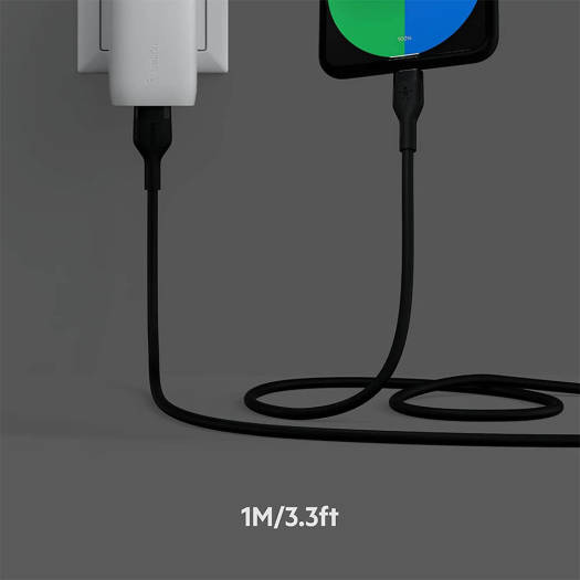 Belkin Boost Charge Flex Silicone USB Type C to C Cable,1M/3.3FT, USB-IF Certified Power Delivery PD Fast Charging Cable For MacBook Pro, iPad Pro, Galaxy S21, Ultra, Black | CAB009bt1MBK - Image 6