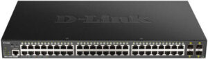 D-Link DGS-1250-52XMP 52-Port 10-Gigabit Smart Managed PoE Switch, 48 x 10/100/1000BASE-T PoE Ports, 4 x 10G SFP+ Ports, Lite L3 Static, 370W PoE Power, Full CLI, Black | DGS-1250-52XMP