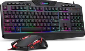 Redragon S101 Wired Gaming Keyboard and Mouse Combo, RGB Backlit Gaming Keyboard with Multimedia Keys, Wrist Rest, PLUS RED LED Gaming Mouse with 3200 DPI for Windows PC Gamers – (Black) | S101-3