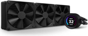 NZXT Kraken Elite 360 AIO Liquid Cooler,360mm Radiator, 2.36" LCD Display, 3x 120mm F120P Fans, 1800 RPM Fan Speed, 78.86 CFM Airflow, 15.75" Nylon Rubber Tubing, Black | RL-KN36E-B1