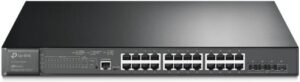 TP-Link JetStream 4-Port 10GE SFP+ L2+ Managed Switch with 24-Port PoE+, 24x 10/100/1000 Mbps RJ45 Ports, 128 Gbps Switching Capacity, Advanced L3 Features, Black | SG3428XMP
