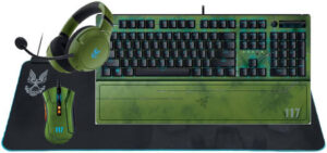 Razer BlackWidow V3 & Halo Infinite Kaira Pro Goliathus Chroma Gaming Gear Bundle, Chroma RGB, Tactile and Clicky,, 50mm Driver Size, 20000 Dpi Sensitivity,, Non Slip Rubber Base, Green