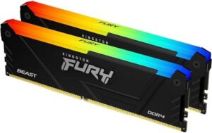 Kingston Fury Beast RGB 64GB (2x 32GB) DDR4 Desktop Memory Kit, 3600 MT/s Memory Speed, CL18 CAS Latency, 288-Pin Kit, AMD Ryzen Ready, Intel XMP Certified, Black | KF436C18BB2AK2/64