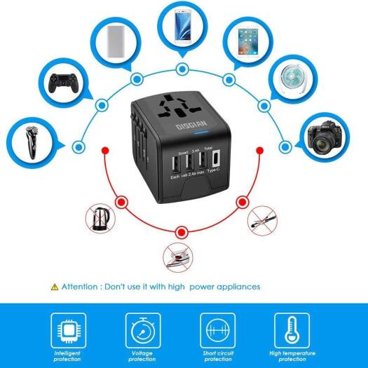 Generic Travel Adapter, Universal International Power Adapter with 3USB Port And Type-C International Wall Charger Worldwide AC Power Plug for Multi-nation Travel UK, EU, AU Over 200 Countries, Black - Image 6