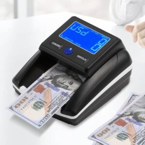 Portable Counterfeit Bill Detector, Rechargeable 4 Way Direction USD, EUR & AED Bill Checker Machine w/ Visual & Audible Reminding, 1s Accurate Money Detector Car/Office/Home w/ Total Value Display