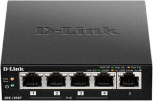 D-Link 5-Port Gigabit Switch w/ 4 PoE Ports, 10 Gbps, 60W PoE Budget, IEEE 802.3at Compliant, Plug & Play, Easy Installation, Black | DGS-1005P