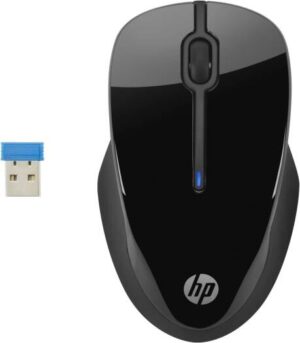 HP 250 Black 2.4 GHz USB Wireless Mouse with Blue LED 1000, 1200, 1600 DPI Optical Sensor, Up to 12 Months Battery Life