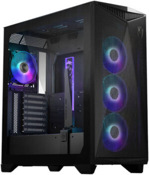MSI MPG Gungnir 300R Airflow Mid Tower Case, Tempered Glass Side Panel, Up to 360mm Radiator Support, 4 x 120mm ARGB Preinstalled Fans, 2 x USB 3.2 Type-A, 1 x USB 3.2 Type-C, Black | 306-7G21R21-W57