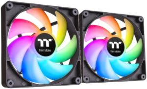 Thermaltake CT140 ARGB Sync PC Cooling Fan, PWM 500~1500 RPM Fan Speed, 77.37 CFM Airflow, Hydraulic Bearing, 4 PIN PWM, 3 PIN-ARGB, Pack of 2, Black | CL-F150-PL14SW-A