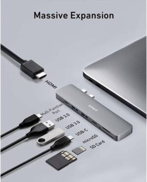 Anker A83710A1 PowerExpand Direct 7-in-2 USB-C Hub for MacBook, Up to 40 Gbps Transfer Speed, USB-C Multi-Fun Port, 100W Power, 4K HDMI, USB C & 2 USB A Ports, SD Card Reader, Gray | A83710A1