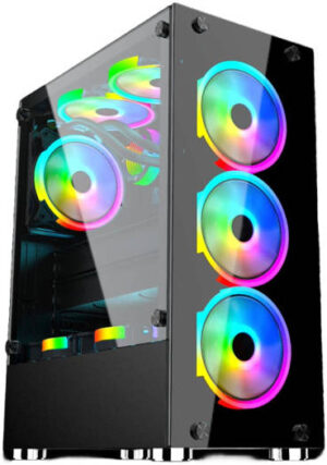 WJCoolMan Infinity 4F ATX Computer Case, Up to 360mm Radiator & 9x Fans Support, 4x Pre-Built 120mm Fans, SPCC Material, Tempered Glass Side Panel, Black | 6974215270074