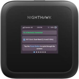 Netgear Nighthawk M3, 5G Mobile Router, Up to 2.5 Gbp/s Speed, 5GHz 2900 Mbps & 2.4GHz 700 Mbps, 2.4" Color LCD Panel, Removable 5185mAh Li-ion Battery, Black | MH3150-100EUS