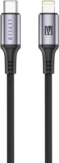 Levelo Otto USB C to Lightning Head 30W Leather Cable,Fast Charging,1.2M Cable,Heat Resistant,Tangle-Free,Saffiano Leather,480Mbps Transfer Speed,Charge & Sync - Black