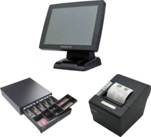 EasyPos EPPS302 Touch Screen POS System | Intel J1900 Celeron 2.0 GHz, 4GB RAM, 128GB SSD, 15 inch Display, Black DOS + EP-CD405A Cash Drawer + EPR303 Receipt Printer (Auto cutter, USB, Ethernet)