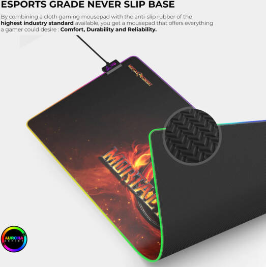 Cybeart Mortal Kombat Aurora Mouse Pad, Premium LED RGB Lighting, Micro-woven Cloth, Spill Proof Surface, Never Fray Edges W/ Reinforced Stitch, Esports Grade Never-Slip Base, XXL, Black | MRTLKMBTRR - Image 5