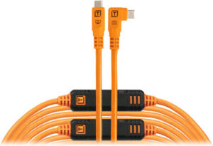 Tether Tools TetherPro Optima USB-C Cable 31'/9.4M, USB 3.2 Gen 2 Interface (10 Gb/s), Insulated, Shielded & Braided Design, High-Visibility Orange, Right-Angle | CUC31RTG2-ORG