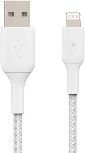 Belkin Braided Lightning Cable (Boost Charge Lightning to USB Cable for iPhone, iPad, AirPods) MFi-Certified iPhone Charging Cable, Braided Lightning Cable (3m, White) | CAA002bt3MWH