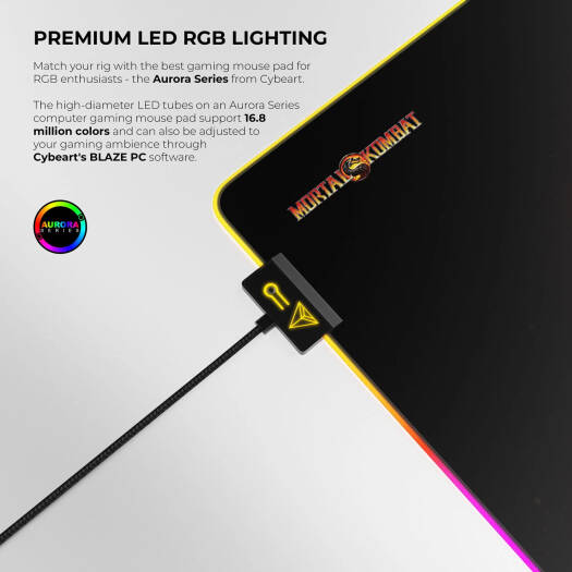 Cybeart Mortal Kombat Aurora Mouse Pad, Premium LED RGB Lighting, Micro-woven Cloth, Spill Proof Surface, Never Fray Edges W/ Reinforced Stitch, Esports Grade Never-Slip Base, XXL, Black | MRTLKMBTRR - Image 2