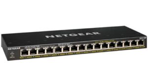 NetGear 16-Port Gigabit Ethernet PoE+ Switch, 115W Power, 32 Gb/s Capacity, 802.1p QoS, Auto-MDI/MDIX, Fanless Design | GS316P