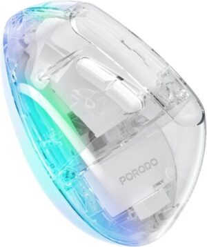 Porodo Vertical Wireless Mouse, 800 to 4800 DPI, Compatible with Mac Os/Windows, BT v5.1/2.4Ghz Connectivity, Type-C Charging Port, 500mAh Battery, Up to 30H Working Time, 7 Button - White