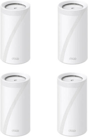TP-Link Tri-Band WiFi 7 BE19000 Whole Home Mesh System, 12-Stream 22 Gbps, 10G + 2.5G Ports Wired Backhaul, 8 High-Gain Antennas | VPN, AI-Roaming, 44 MU-MIMO (1-Pack x 4) White | Deco BE85