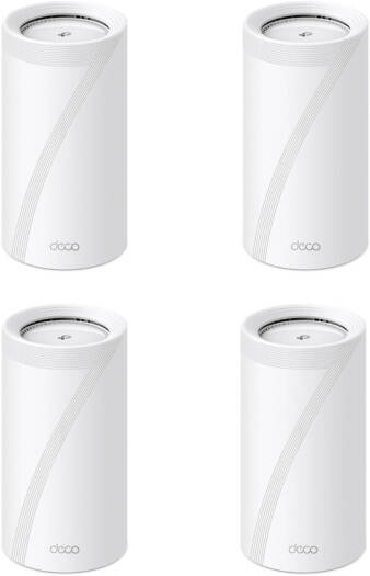 TP-Link Tri-Band WiFi 7 BE19000 Whole Home Mesh System, 12-Stream 22 Gbps, 10G + 2.5G Ports Wired Backhaul, 8 High-Gain Antennas | VPN, AI-Roaming, 44 MU-MIMO (1-Pack x 4) White | Deco BE85
