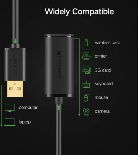 UGREEN 15 Feet USB 2.0 Extension Cable Active Type A Male to Female Repeater Cord for Printer, Keyboard, Game Console, USB Headset, Loudspeaker, Scanners, Black | 10319 - Image 8