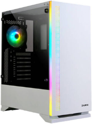 Zalman S5 ATX Mid Tower Gaming Case, 4mm Temperd Glass Side Panel, Front Panel with RGB LED Strips, 120mm RGB Fans & Up to 240mm Radiator, USB-3.0 / USB 2.0, RGB Control, White | ZM-S5-WHITE