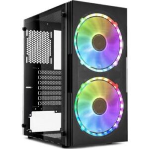 DarkFlash BF1 ATX Mid Tower Gaming Case, Tempered Glass Panel Window, Computer Case, with a Pair of 20 cm, 200mm RGB case Fans | BF1