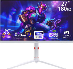 Twisted Minds Frost Series Gaming Monitor, 27" Fast IPS Display, FHD Resolution, 180Hz Refresh Rate, 0.5ms Response Time, HDMI, DP, Audio Out, 16.7M Pixels, White | TMA27FHD180IPS