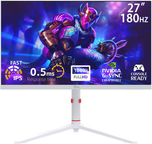 Twisted Minds Frost Series Gaming Monitor, 27" Fast IPS Display, FHD Resolution, 180Hz Refresh Rate, 0.5ms Response Time, HDMI, DP, Audio Out, 16.7M Pixels, White | TMA27FHD180IPS
