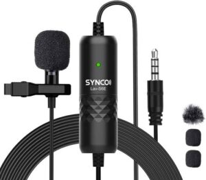 Synco Lav-S6E Wired 3.5mm Lavalier Lapel Omnidirectional Microphone, Clip On Microphone for Android Mobile Device Computer PC Laptop Mic, Black  | Lav-S6E