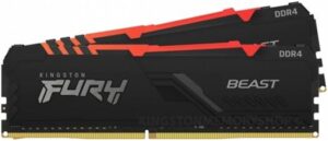 Kingston FURY Beast RGB 32GB (2x16GB) DDR4 Desktop Memory Kit, 3200MT/s Speed, CL16 CAS Latency, 1.35V, Infrared Syncing, Intel XMP, AMD Ryzen Ready, 288-pin, Black | KF432C16BBAK2/32