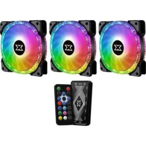 Xigmatek Galaxy III Royal Addressable RGB LED Case Fans, Control Hub & Remote Control, 120mm (3x BR120 Fans), 42.68 CFM Airflow, Black, 3 Pack | EN46119