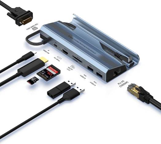 Generic 8 In 1 Docking Station, For Steam Deck, HDMI 4K@30Hz, Gigabit Ethernet, 2 USB-A 3.0 and Full Speed Charging USB-C Port, SD/TF Card 3/0, VGA 60. Hz, Gray | V254 - Image 6