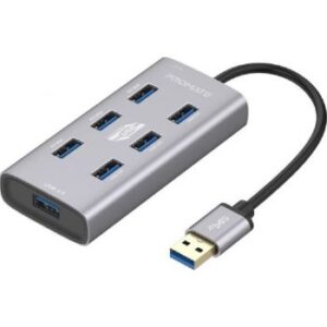 Promate EzHub-7 Aluminium Alloy Powered USB Hub, 7 USB 3.0 Ports, USB-C Adaptor, 5Gbps Transfer Rate, Data & Charge, 5Gbps Transfer Rate | EzHub‐7