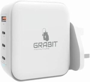 GRABIT Simplified GAN Charger, 100W Power Delivery, 3 USB-C and 1 USB-A Ports, GaN Technology, White | GTC-400