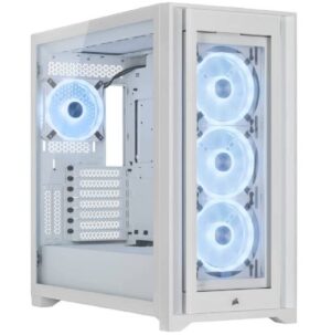 Corsair iCUE 5000X RGB QL Edition Mid Tower Case, Tempered Glass, 4 QL120 RGB Fans, Up To 360mm Radiator Support, Lighting Node Core, 136 Total RGB LEDs, White | CC-9011233-WW