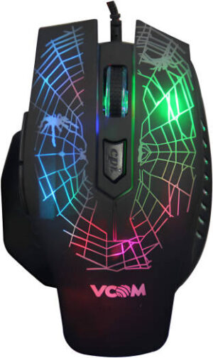 VCOM DM418 Optical Wired Gaming Mouse, 2400 CPI Resolution, Sunplus Optical IC, LED Lighting, 25 IPS Speed, Five Standard Key & CPI Shift Key, Black | DM418
