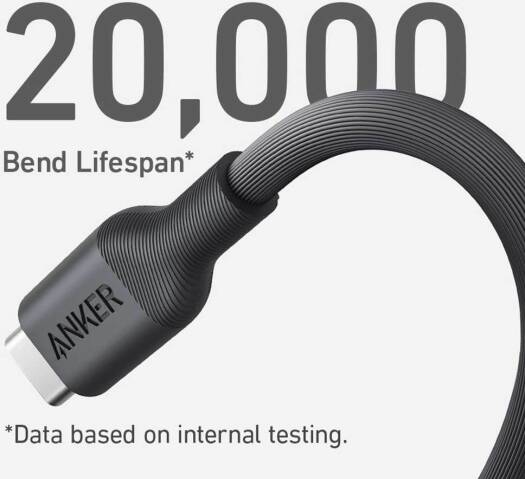 Anker 542 USB-C To C Cable Bio-Based 6ft, 25,000-bend Lifespan, Up To 100W Fast Charging And Data Transfer, Smartphones And USB Type C Devices, Black | A80F2H11 - Image 3