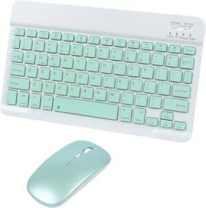 Bluetooth Wireless Keyboard and Mouse Combo- Ultra-Slim Ergonomic Small Rechargeable Bluetooth Keyboard Mouse Set for Tablet Phone Android PC Computer Mac Smartphone, GREEN