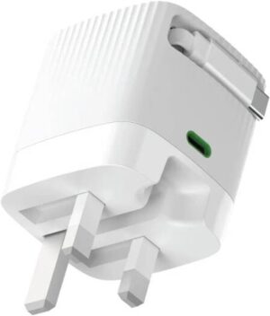 Green Lion GaN Adapter 65W with Retractable 70cm Cable, PD 3.0 Fast Charging, Dual Output (45W+20W), Multiple Protection, Flame Retardant PC Body, Compact Design for Global Use - White