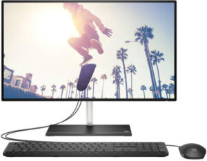 HP 24-cb1018nh All-In-One Desktop Computer, 23.8" FHD VA Display, Intel Core i7-1255U, 8GB RAM, 256GB SSD, Intel Iris Xe Graphics, HP 225 Black Wired K/B & Mouse, Windows 11 pro , Black | 6M8A1EA