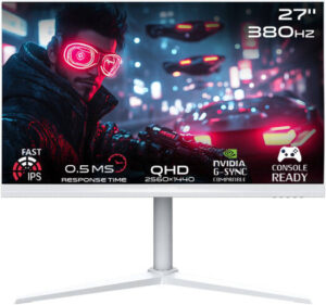 GAMEON Arctic Pro Series Gaming Monitor, 27" Fast IPS Display, QHD Resolution, 380Hz Refresh Rate, 0.5ms Response Time, AMD FreeySync & NVIDIA G-Sync Technology, White | GOAP27QHD380IPS