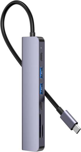 Porodo Blue 7in1 Hub HDMI 2XUSB-A 2XUSB-C SD MicroSD